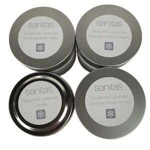 Sanitas Tangerine Lavender Spa Set Candle Bath Salts Body Scrub Cream NEW